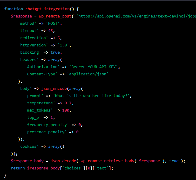 ChatGPT PHP Code For WordPress
